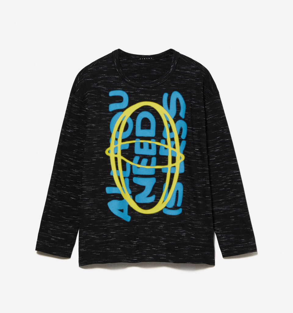 Black slub t-shirt with graffiti effect print - boys' long sleeve t-shirts - Black | Sisley Young image number 1